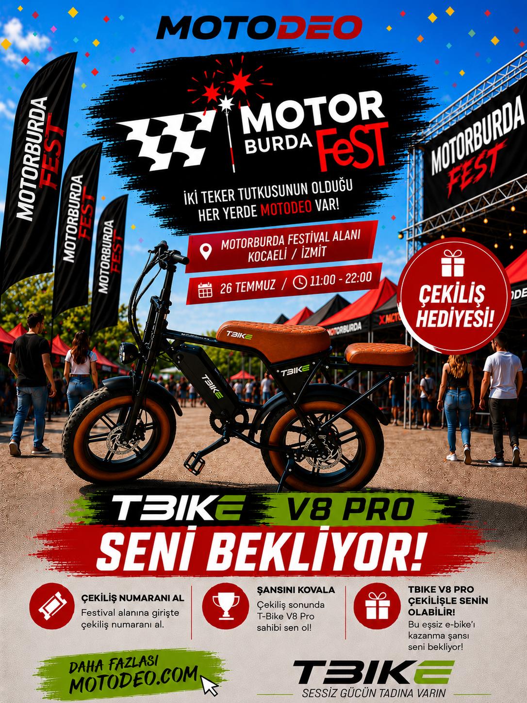 TBIKE V8 Pro Çekilişi MotorBurda Fest 2026’da! Motodeo’dan Festivale Katılanlara Büyük Sürpriz